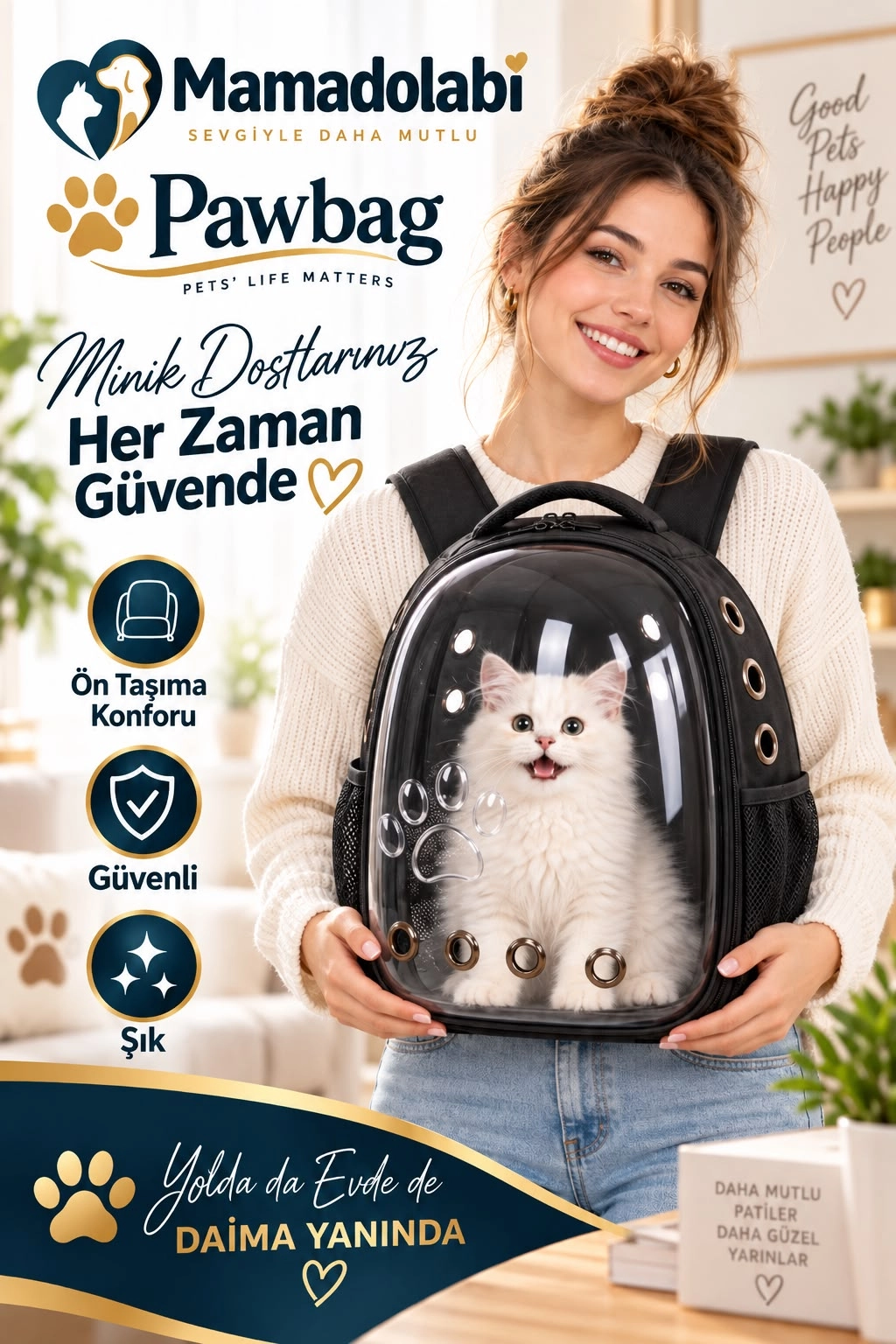 PAWIRAX 180° Şeffaf Kedi Köpek Taşıma Sırt Çantası – 3D Sırt Destekli Nefes Alabilen Pet Taşıma Çantası 45x35x30 cm