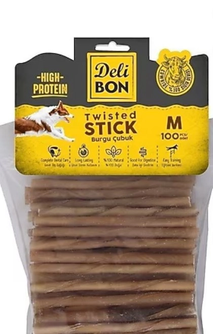 Delibon Natürel Deri Burgu Çubuk Kemik Köpek Ödülü 100’lü Medium