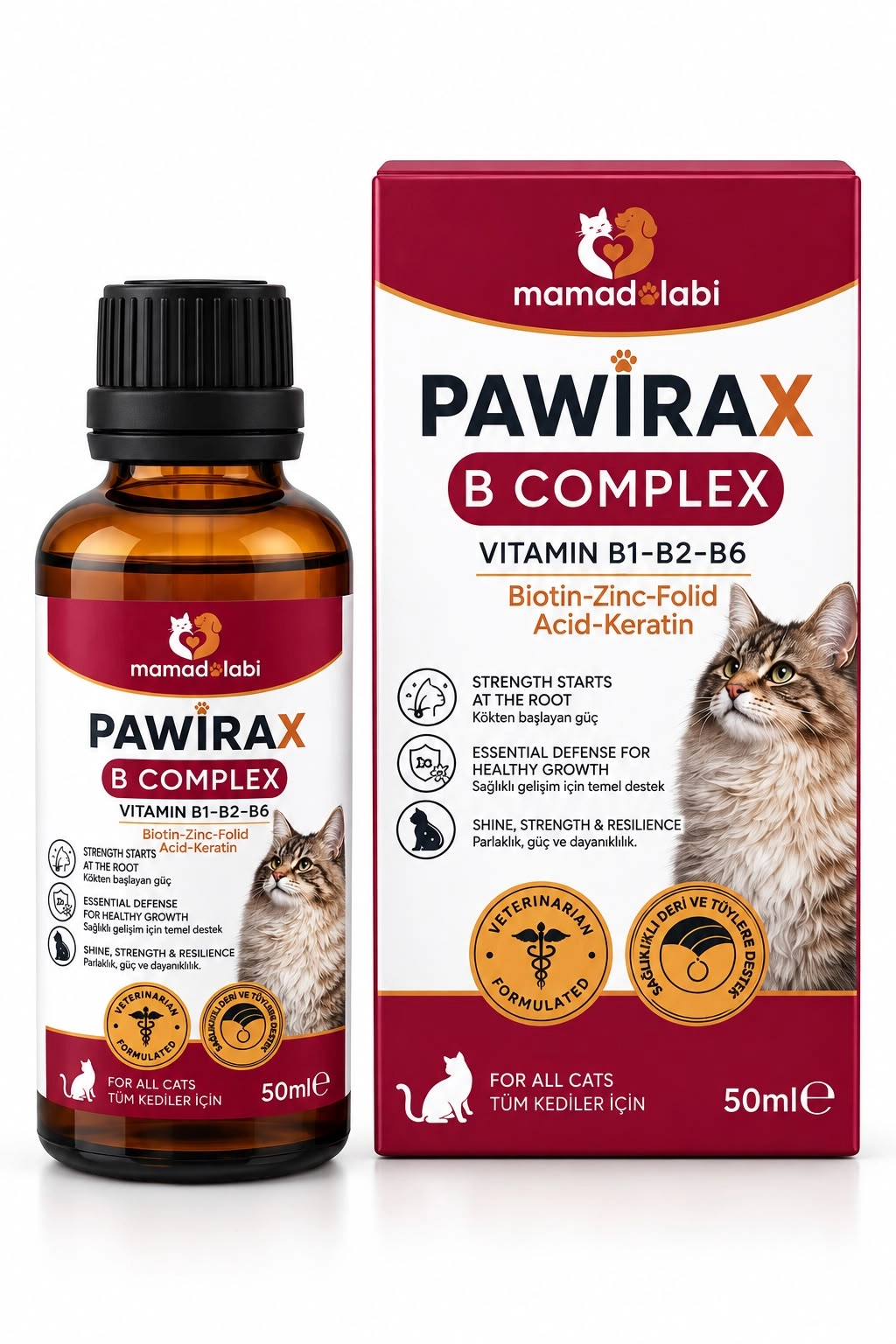 Pawirax B Complex  Kediler İçin B Vitamini, Biotin ve Çinko Destekli Sıvı Takviye