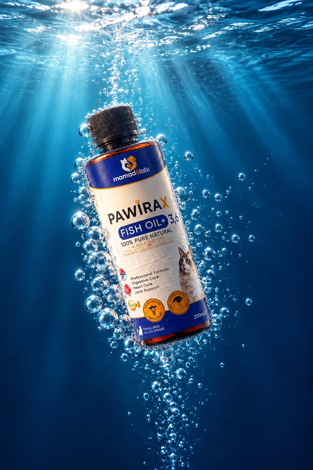 SOKAK KEDİLERİ İÇİN PAWIRAX Fish Oil+ 200 ML Kedi Balık Yağı | Omega 3 %23 | EPA %15 DHA %7,5 | Omega 3-6 | Cilt Tüy Eklem Desteği