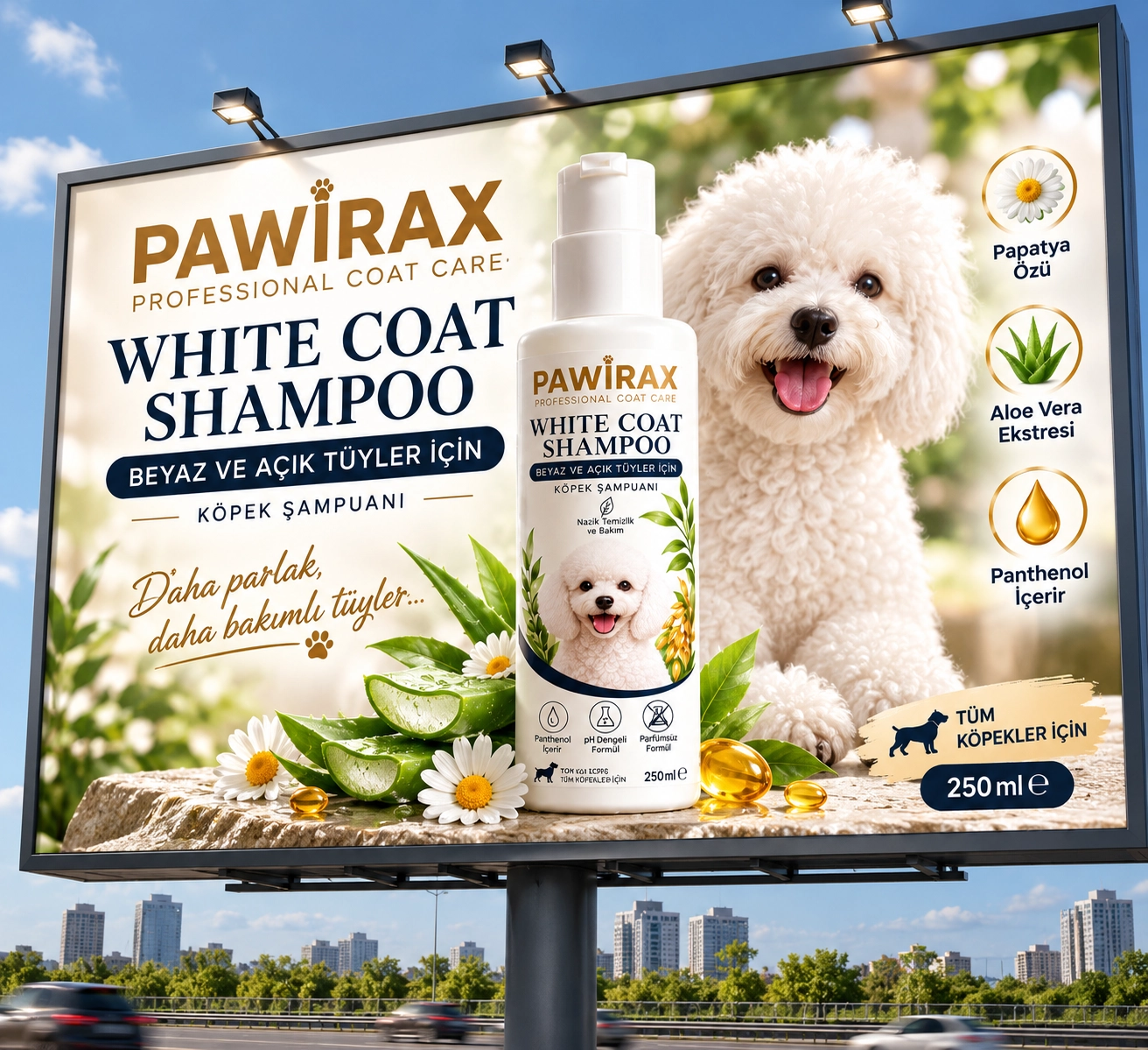 PAWİRAX White Coat Shampoo 250 ml – Beyaz ve Açık Tüylü Köpekler İçin Bakım Şampuanı