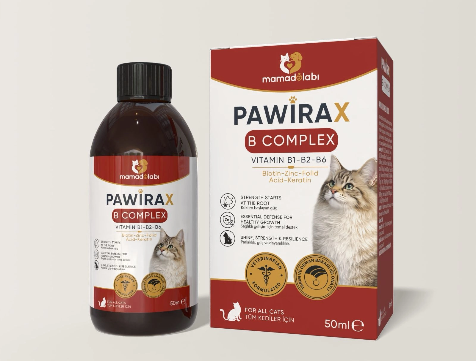 Pawirax B Complex  Kediler İçin B Vitamini, Biotin ve Çinko Destekli Sıvı Takviye