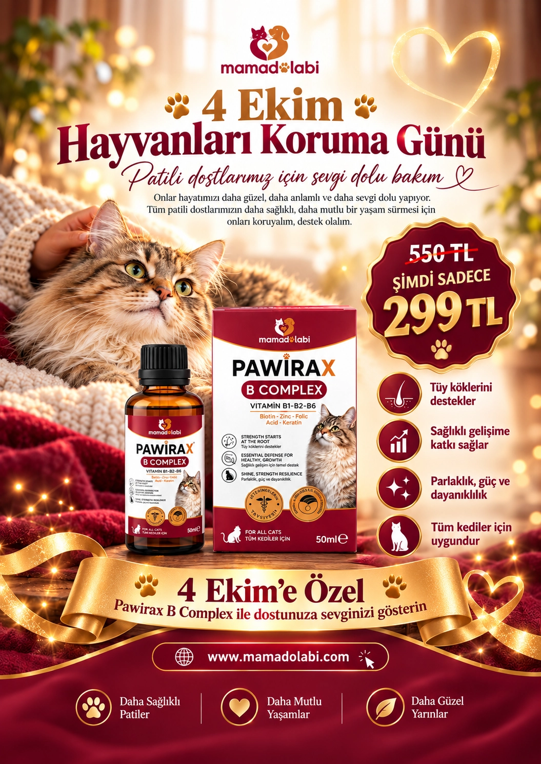 Pawirax B Complex  Kediler İçin B Vitamini, Biotin ve Çinko Destekli Sıvı Takviye