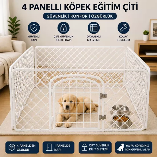 4 Panel Plastik Köpek Eğitim Çit. Kapılı 60cmX90CM