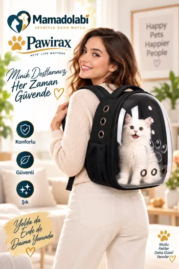 PAWIRAX 180° Şeffaf Kedi Köpek Taşıma Sırt Çantası