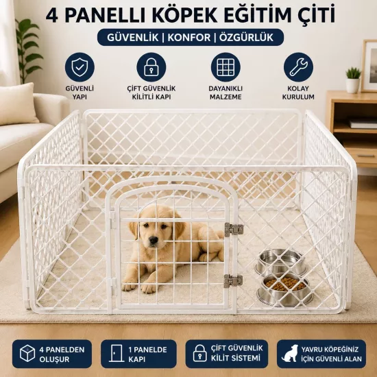 4 Panel Plastik Köpek Eğitim Çit. Kapılı 60cmX90CM
