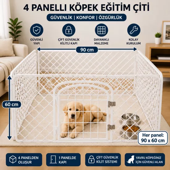 4 Panelli Köpek Eğitim ve Oyun Çiti 90x60cm. 