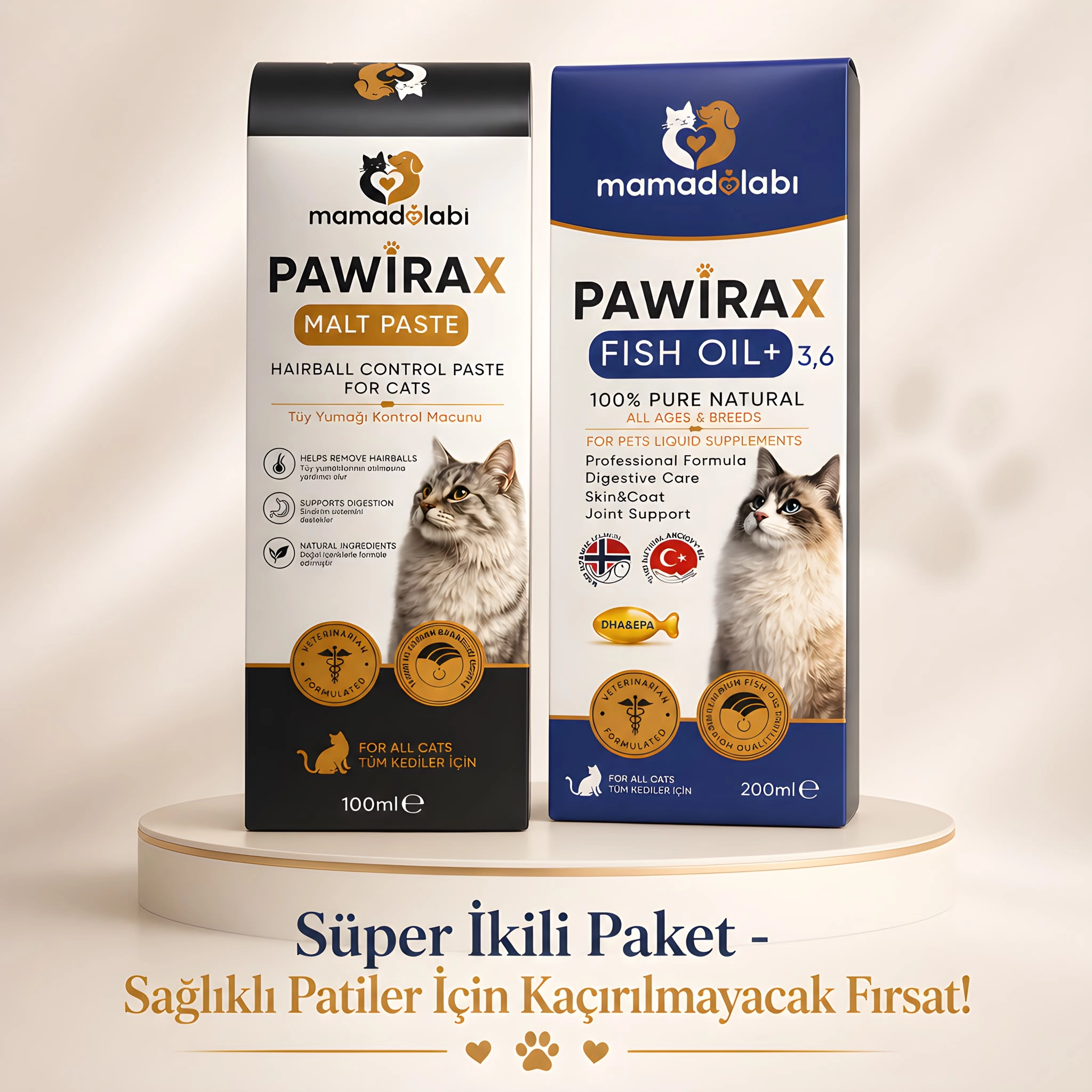 PAWİRAX PREMİUM BALIK YAĞI 200ML & MALT 100 ML 2’Lİ AVANTAJLI SET