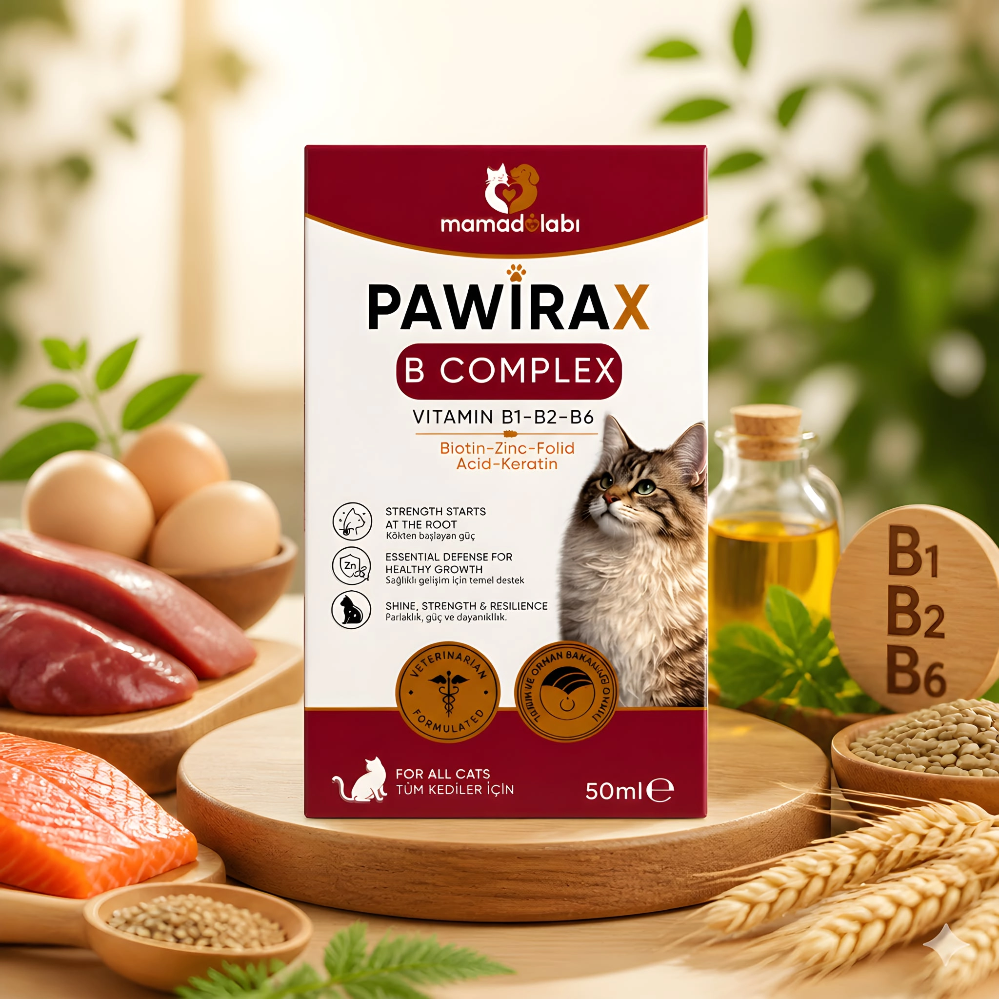 Pawirax B Complex  Kediler İçin B Vitamini, Biotin ve Çinko Destekli Sıvı Takviye